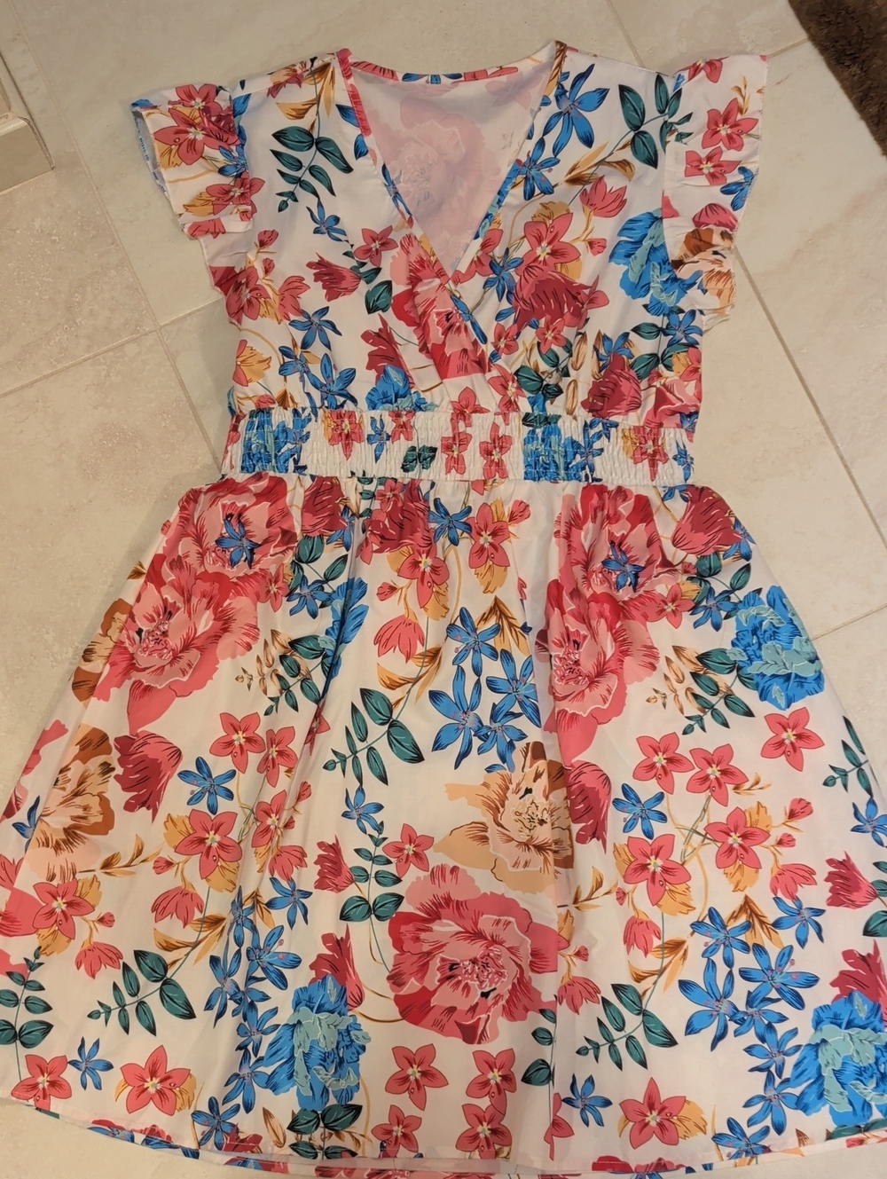 Floral V-Neck Dress with Smocked Waist